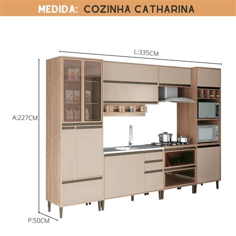 Cozinha Modulada Completa Catharina Vidro Reflecta Peças em MDF Amadeirado Nude