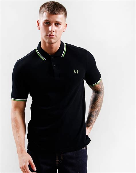 Fred Perry Twin Tipped Polo Shirt Black/Ecru/Kiwi - Terraces Menswear