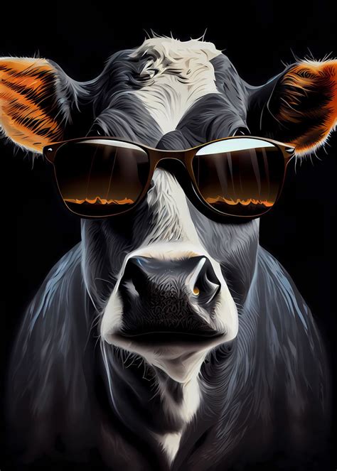 Cow With Sun Glasses Poster Picture Metal Print Paint By