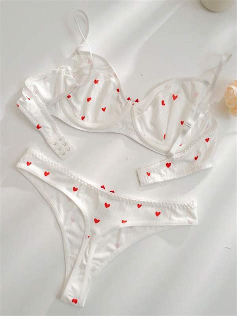 Heart Print Underwire Lingerie Set SHEIN UK
