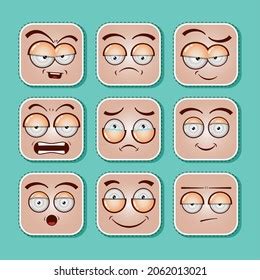 Cute Cartoon Face Sticker Collection Stock Vector (Royalty Free ...