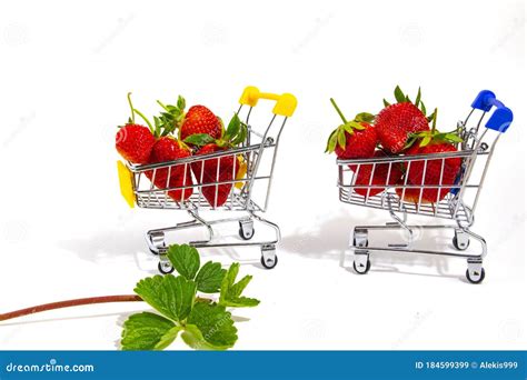 Red Fresh Strawberries In A Little Trolley From A Super Layout Stock