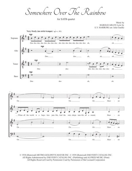 Over The Rainbow From The Wizard Of Oz Arr Julie Gaulke Sheet