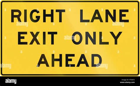 United States Mutcd Road Sign Right Lane Exit Only Ahead Stock Photo