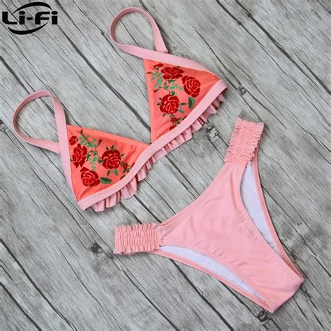 Li Fi Brazilian Bikini Set Women Thong Swimwear Sexy Summer Bathing Suit Ruffle Back