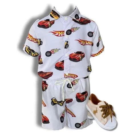 Conjunto Infantil Camisa Bermuda Tênis Hot Wheels Parcelamento sem juros