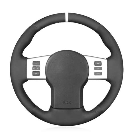 Black Faux Suede Hand Stitched Car Steering Wheel Cover For Nissan