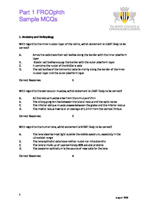 Part 1 FRCOphth Sample MCQs 20160818 PDF PDFCOFFEE