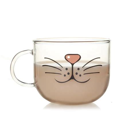 Hot Sales Ml Transparent Kawaii Glass Cup Cute Mug Cat Beard Pattern Beer Glass Funny Glass