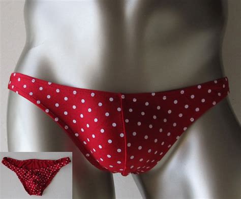 K Z Mens Sexy Bikini Low Rise Polka Dots Shiny Red