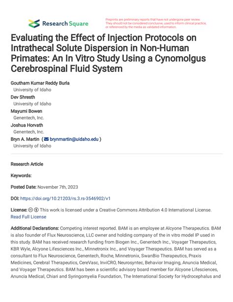 Pdf Evaluating The Effect Of Injection Protocols On Intrathecal