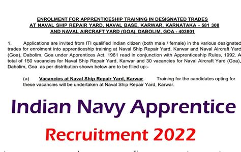 Indian Navy Apprentice Recruitment Notification Released For