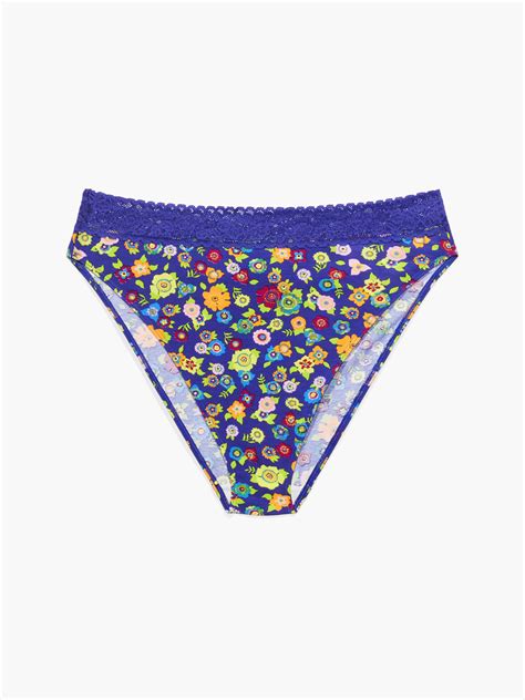 Cotton Essentials Lace Trim High Leg Bikini Panty In Multi Purple SAVAGE X FENTY