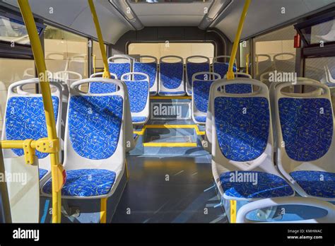 Interior Of Modern Bus With Passenger Seats Stock Photo Alamy