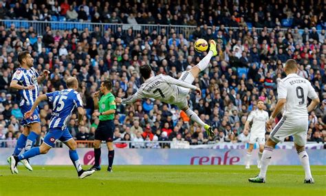 Cristiano Ronaldo of Real Madrid attempts a bicycle kick during the La ...