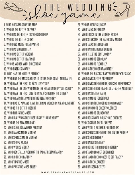 60 Wedding Shoe Game Questions Free Printable Fun Party Pop