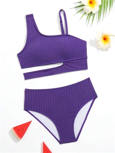 Tween Girl Cut Out Asymmetrical Neck Bikini Swimsuit Shein Uk