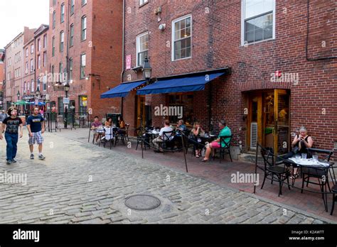 Usa Maine Me Portland Old Port Wharf Street People Dining Outside At