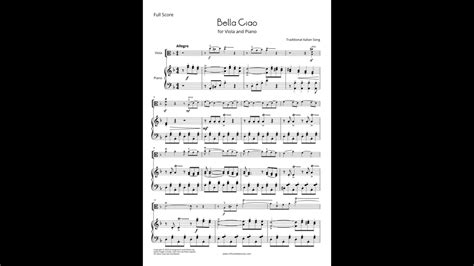 Bella Ciao For Viola And Piano Sheet Music Score And Parts YouTube