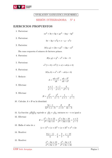 Sesi N Integradora Nivelaci N Matem Tica Ingenier A Sesi N