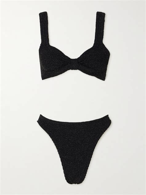 Hunza G Bonnie Metallic Seersucker Bikini In Black ModeSens
