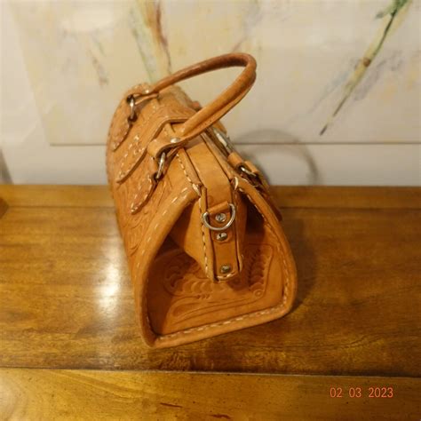 Leather Tooled Mexican Frame Satchel Handbag Gem