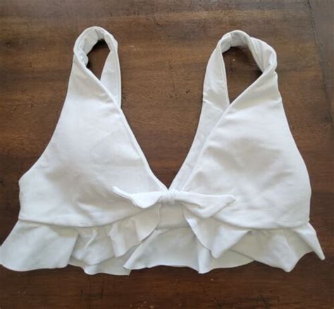 NWOT BECCA Rebecca Virtue Deep V Ruffle Bow White Bikini Top 122892 EBay