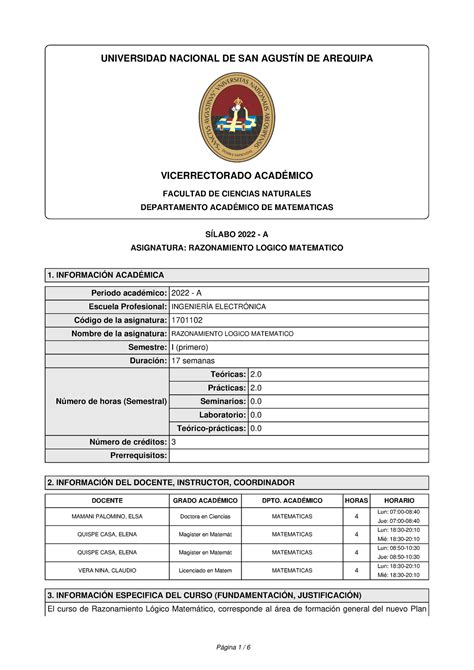 Sílabo De Raz Matematico Universidad Nacional De San AgustÍn De