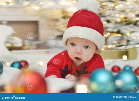 Funny Christmas Newborn Stock Photo Image Of Innocent 105839286