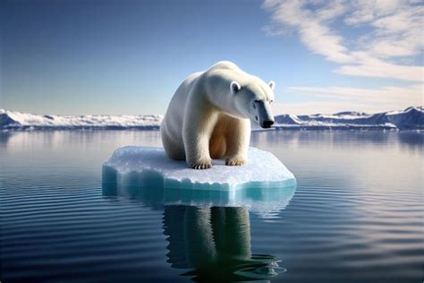 Un Oso Polar Est Sobre Un Peque O Trozo De Hielo En El Agua Foto