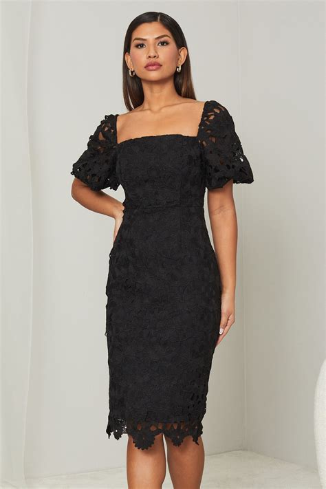 Buy Lipsy Black Square Neck Puff Sleeve Midi Dress From Next Ireland