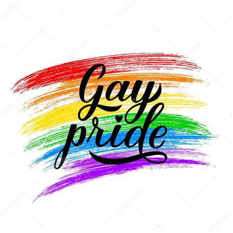 Caligrafía del Orgullo Gay con letras de mano Rainbow brush stroke LGBT community flag en