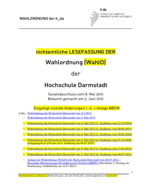 Ausfüllbar Online Wahlordnung fr Wahlen zum Senat und zu den