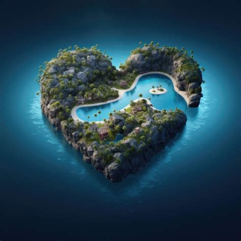 Premium Photo An Island With Heart Shaped Palm Trees