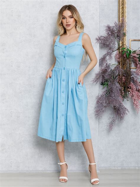 Голубой коттоновый сарафан на пуговицах 11782 за 1172 грн: купить из ...