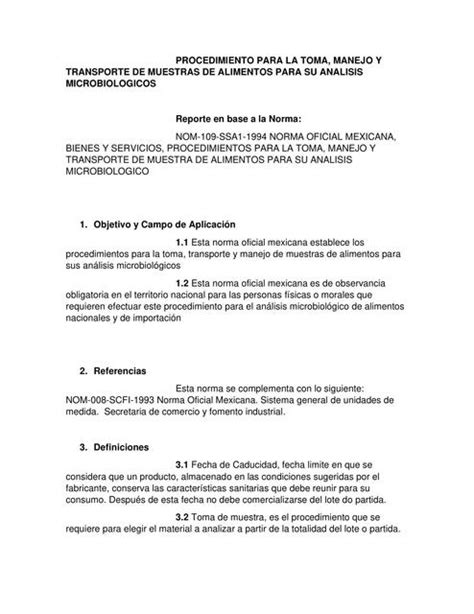 Procedimiento Para La Toma Manejo Y Transporte De Muestras De