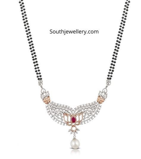 Two Line Nallapusalu Chain With Diamond Pendant Indian Jewellery Designs