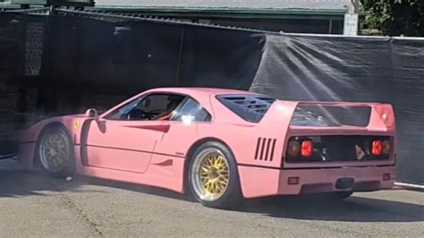 Driver Loses Control Of Pink Ferrari F40 Crashes Into Fence