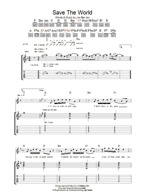 Save The World by Bon Jovi Sheet Music for Guitar Tab at Sheet Music Direct