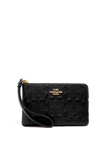 Coach Corner Zip Wristlet Signature Leather Black - Averand