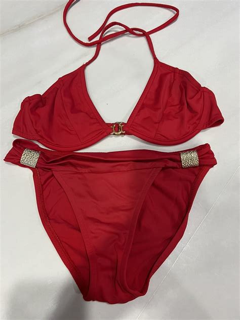 Venus Red Vintage Gold Logo Bikini Top A Sliding Bu Gem