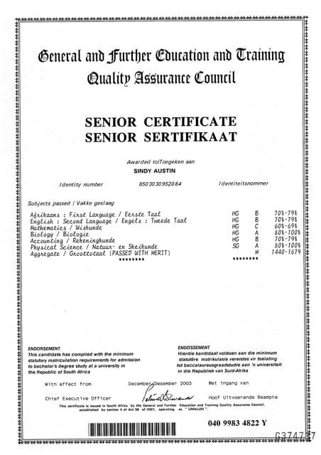 Senior Certificate Pdf Free Download