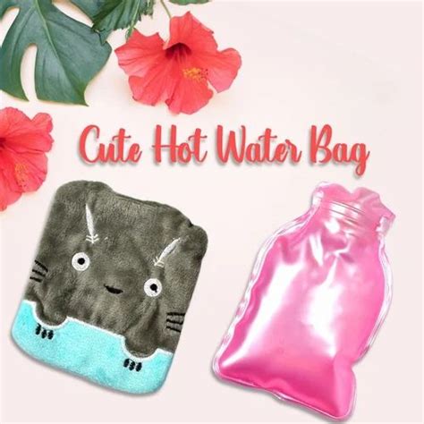 Grey Cat Print Small Hot Water Bag With Cover For Pain Relief Neck Shoulder Pain And Hand