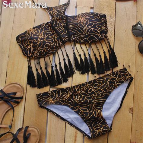 Sexy Tassel Bikini Set Top Push Up Swimwear Famme Women Brazilian