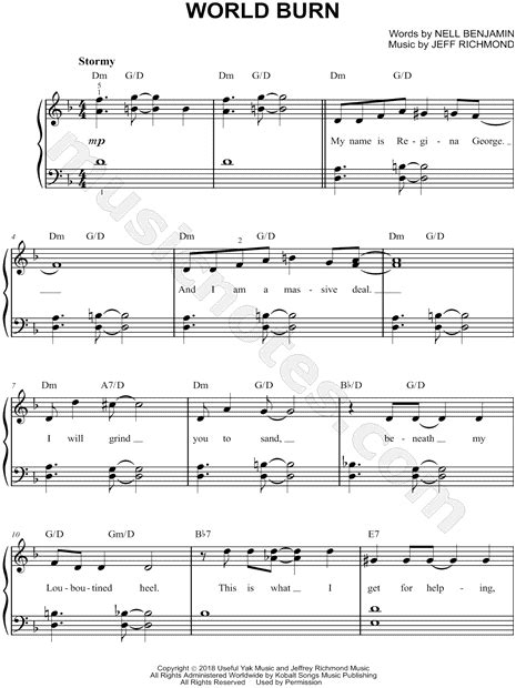 World Burn From Mean Girls Musical Sheet Music Easy Piano In D