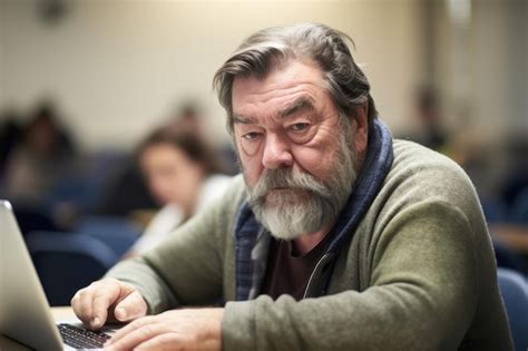 Premium AI Image Portrait Of A Mature University Student Working On His Laptop In Class
