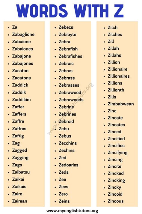 Words that Start with Z: List of Z Words with Useful Example Sentences ...