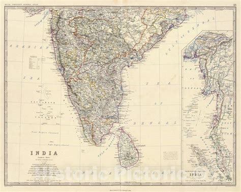 Historic Map World Atlas Map India S 1861 Vintage Wall Art