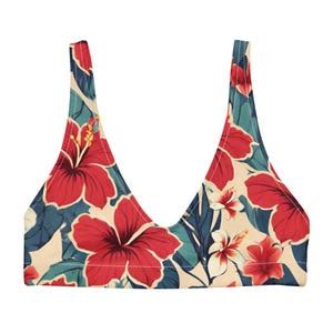 Hawaiian Bikini Top Retro Pastel Yellow Lining Removable Padding