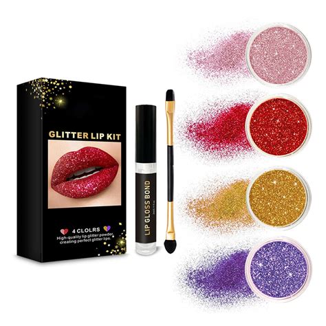 Nuoko 4 Colors Glitter Lip Kit Gloss Lipstick Metallic Glitter Lipstick